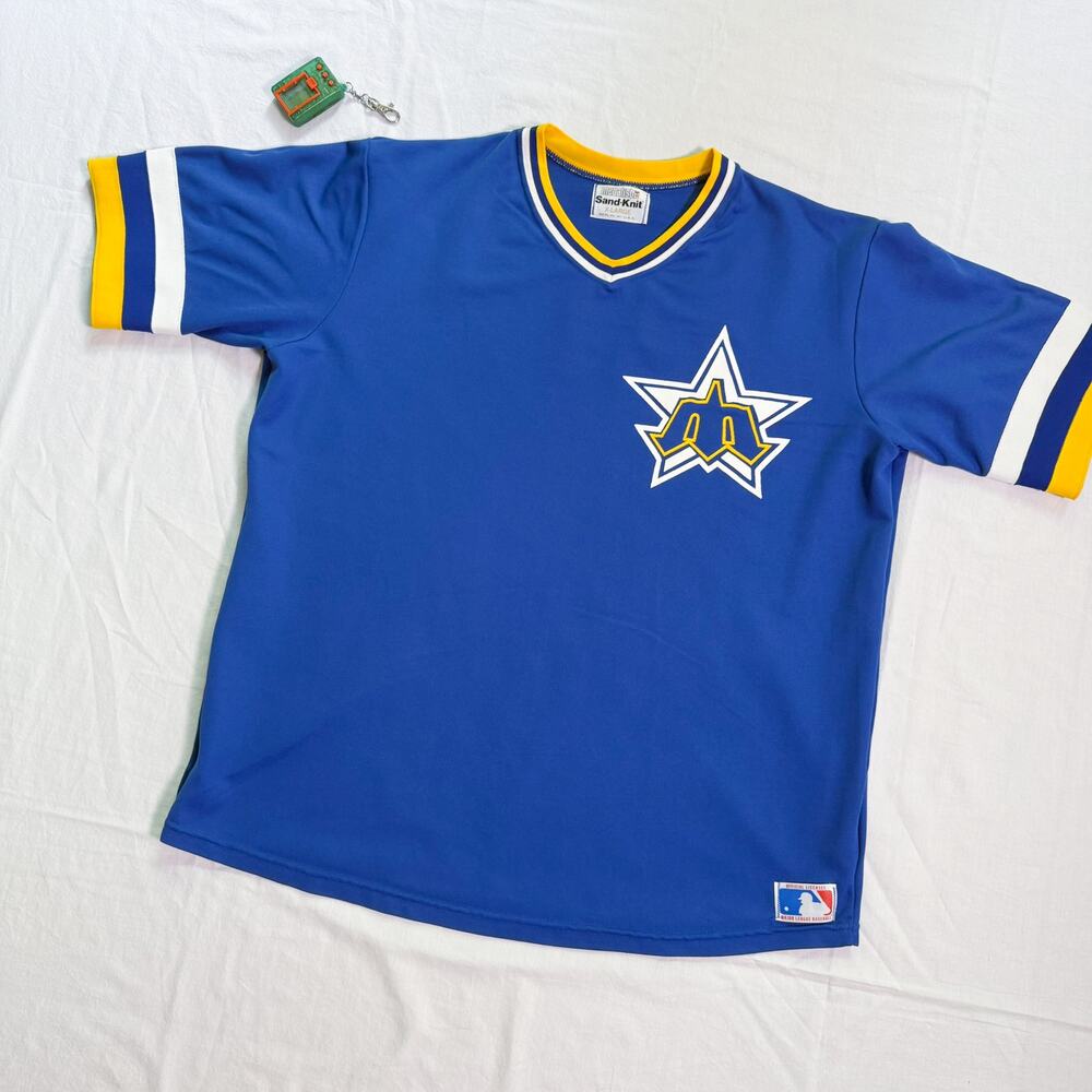 Vintage 80's Seattle Mariners Sand Knit MLB Baseball Jersey - XL